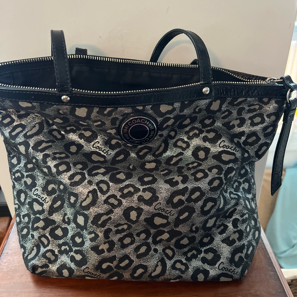 Coach Black and Gray Animal Print Tote